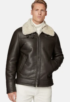 Boggi Milano Bomber En Cuir Véritable Et Peau De Mouton Retournée