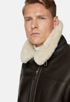 Boggi Milano Bomber En Cuir Véritable Et Peau De Mouton Retournée