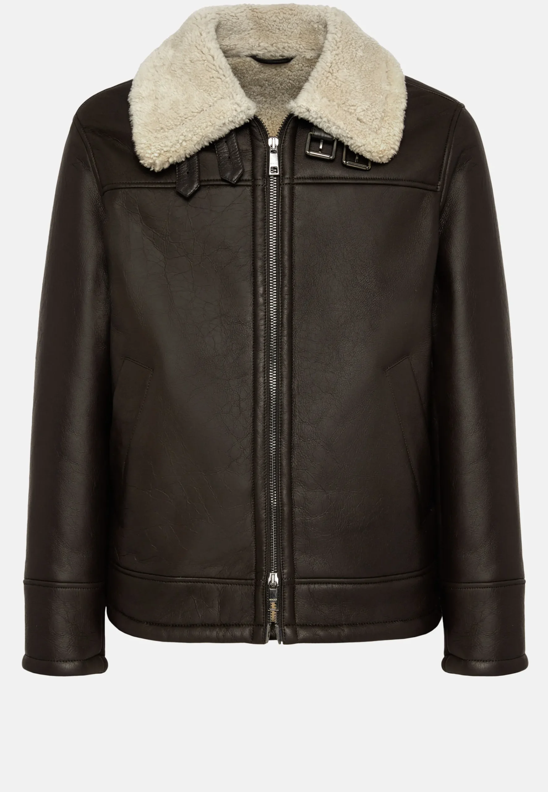 Boggi Milano Bomber En Cuir Véritable Et Peau De Mouton Retournée