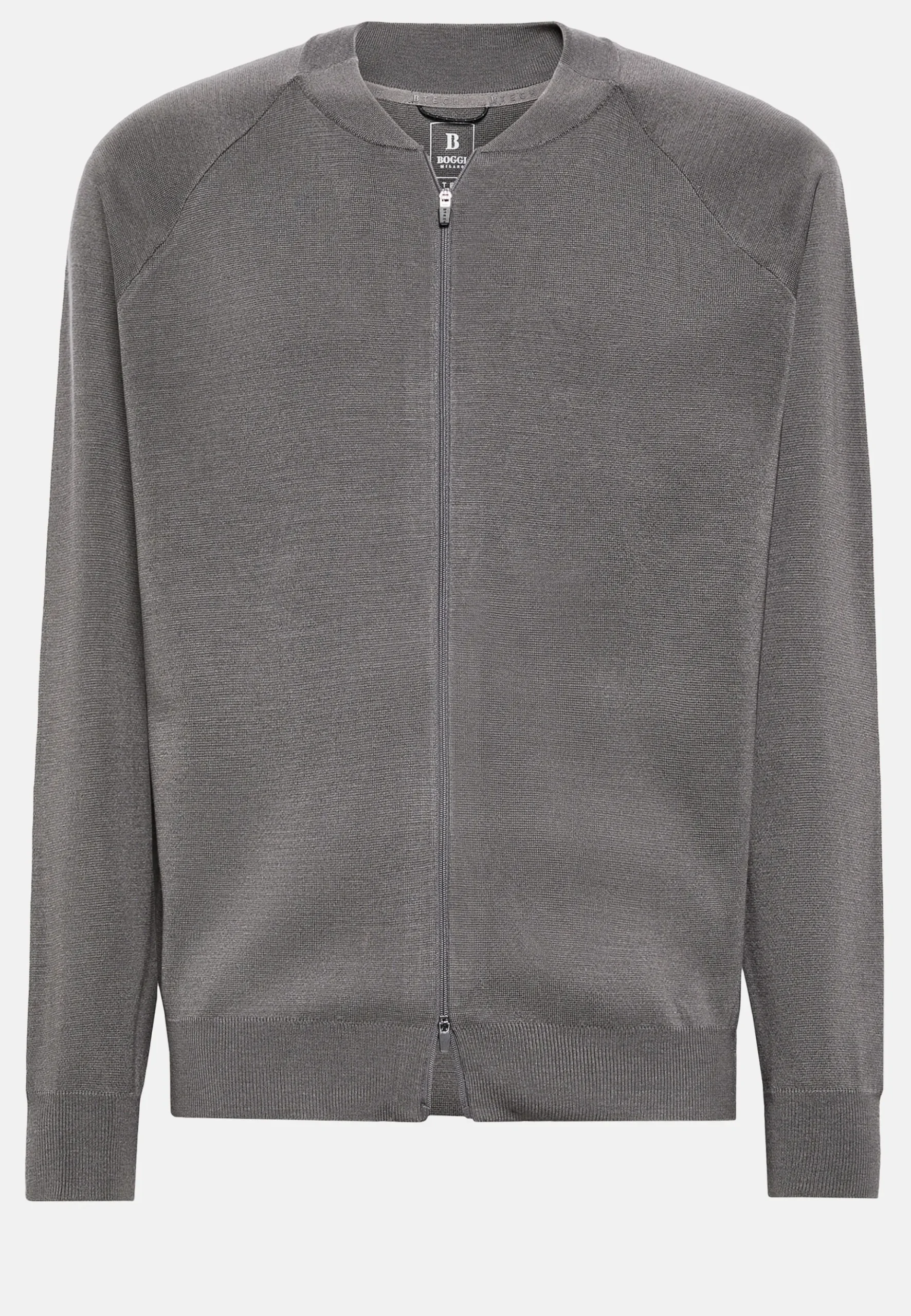 Boggi Milano Bomber Tech Gris Foncé En Maille De Laine Mérinos