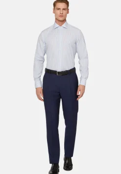 Boggi Milano Chemise À Rayures Bleu Ciel En Coton Slim Fit