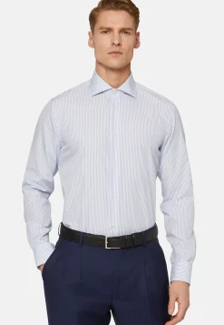 Boggi Milano Chemise À Rayures Bleu Ciel En Coton Slim Fit