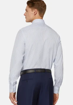 Boggi Milano Chemise À Rayures Bleu Ciel En Coton Slim Fit