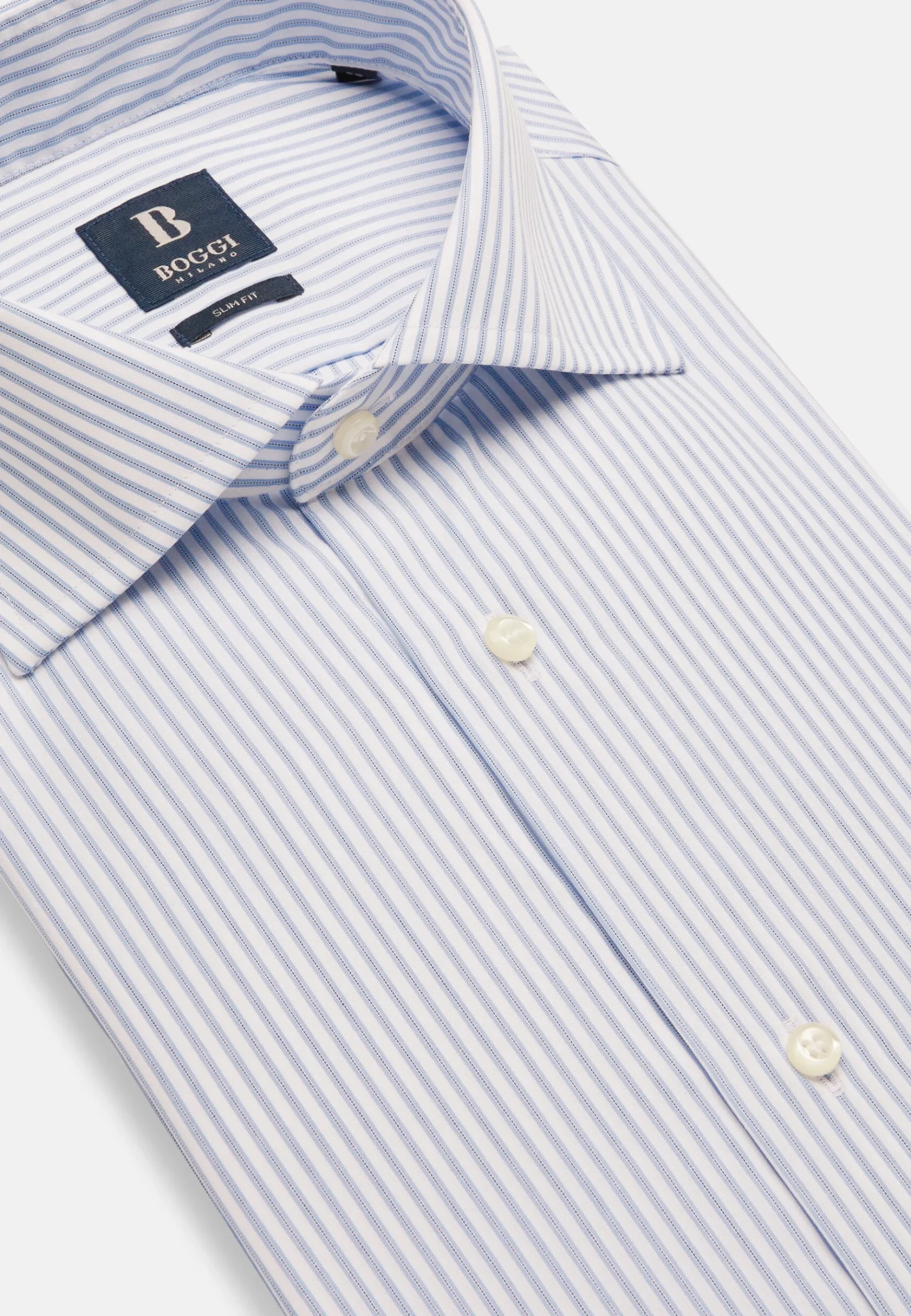 Boggi Milano Chemise À Rayures Bleu Ciel En Coton Slim Fit