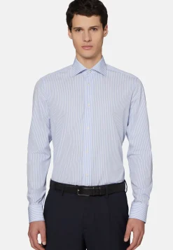 Boggi Milano Chemise À Rayures Bleu Ciel En Coton Dobby Slim Fit