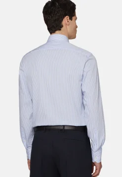 Boggi Milano Chemise À Rayures Bleu Ciel En Coton Dobby Slim Fit