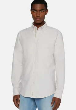 Boggi Milano Chemise Beige En Coton Oxford Bio Coupe Droite