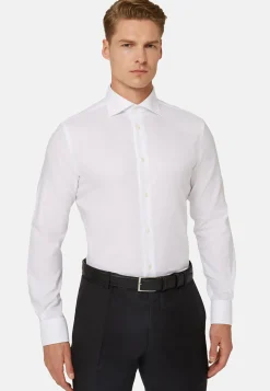 Boggi Milano Chemise Blanche En Coton Dobby Regular Fit
