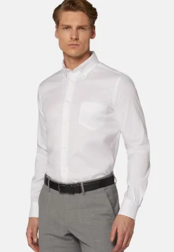 Boggi Milano Chemise Blanche Pin Point En Coton Regular Fit