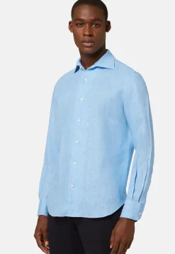 Boggi Milano Chemise Bleu Clair En Lin Coupe Droite