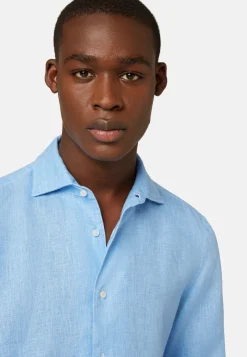 Boggi Milano Chemise Bleu Clair En Lin Coupe Droite