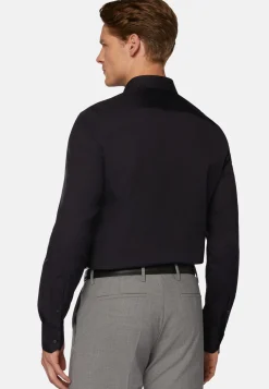 Boggi Milano Chemise Bleu Marine En Coton Extensible Slim Fit