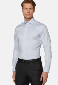 Boggi Milano Chemise Bleue Pin Point En Coton Slim Fit