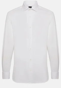 Boggi Milano Chemise Bleue Pin Point En Coton Slim Fit