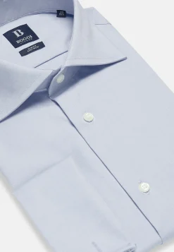 Boggi Milano Chemise Bleue Pin Point En Coton Slim Fit