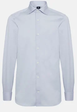 Boggi Milano Chemise Bleue Pin Point En Coton Slim Fit
