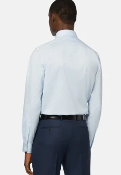Boggi Milano Chemise Bleue Pin Point En Coton Regular Long Fit