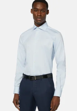 Boggi Milano Chemise Bleue Pin Point En Coton Regular Long Fit