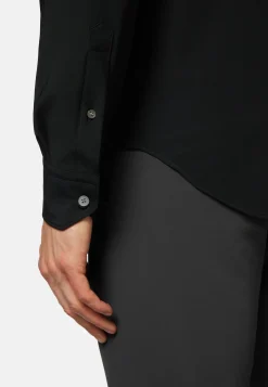 Boggi Milano Chemise Noire En Nylon Stretch Slim Fit