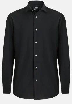 Boggi Milano Chemise Noire En Nylon Stretch Slim Fit