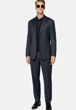 Boggi Milano Costume Bleu Marine En Laine Extensible