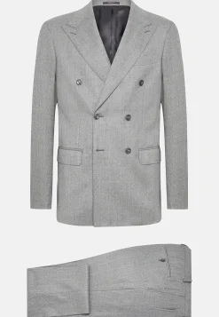 Boggi Milano Costume Croisé Gris Clair En Pure Laine