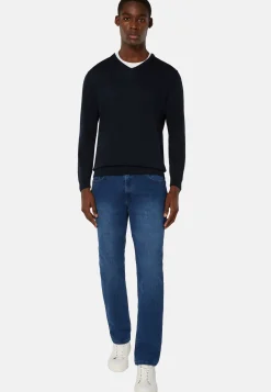 Boggi Milano Jean En Denim Extensible Bleu À Délavage Moyen