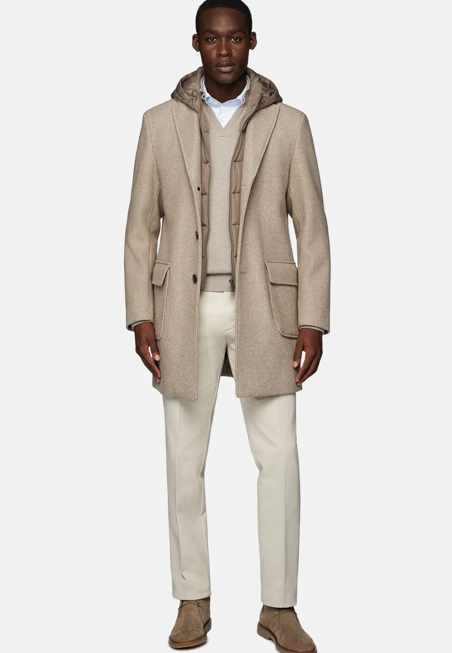 Boggi Milano Manteau Avec Capuche En Laine Mélangée