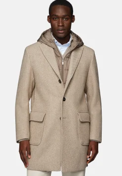Boggi Milano Manteau Avec Capuche En Laine Mélangée