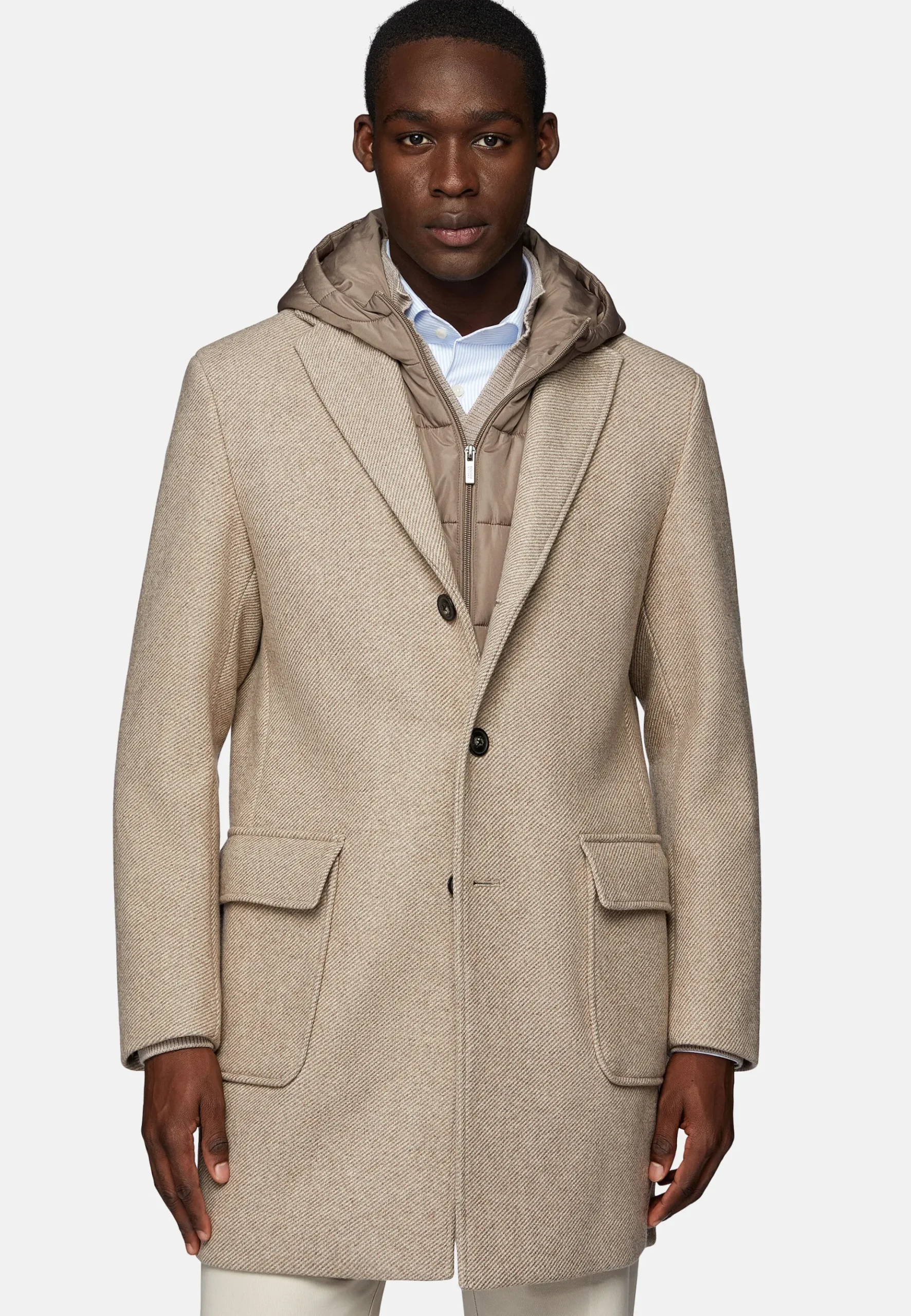 Boggi Milano Manteau Avec Capuche En Laine Mélangée