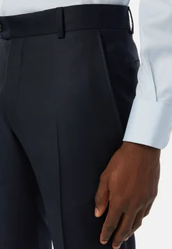 Boggi Milano Pantalon Bleu Marine En Laine Super 130 Regular Fit