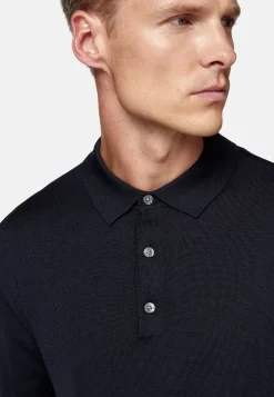 Boggi Milano Polo En Maille Bleu Marine En Laine Mérinos