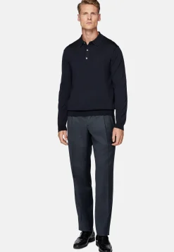 Boggi Milano Polo En Maille Bleu Marine En Laine Mérinos