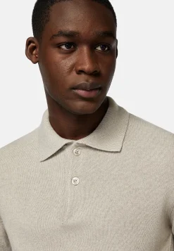 Boggi Milano Polo Maille Sable En Cachemire Mélangé
