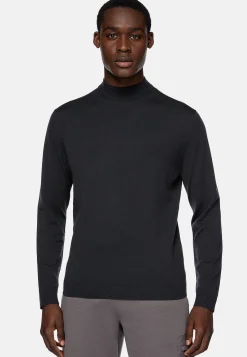 Boggi Milano Pull À Col Montant Anthracite En Laine Mérinos Superfine