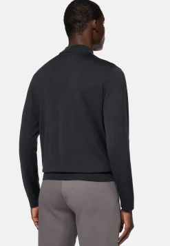 Boggi Milano Pull À Col Montant Anthracite En Laine Mérinos Superfine