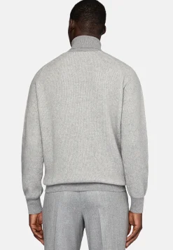 Boggi Milano Pull À Col Roulé Gris En Laine Mérinos