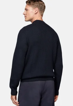 Boggi Milano Pull Col Montant Bleu Marine En Laine Mérinos