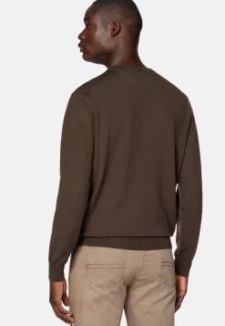 Boggi Milano Pull Col Rond Marron En Laine Mérinos