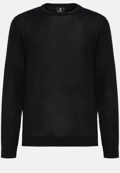Boggi Milano Pull Col Rond Noir En Laine Mérinos Ultra Fine
