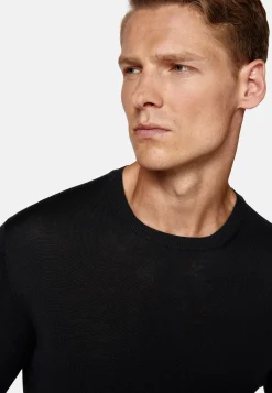 Boggi Milano Pull Col Rond Noir En Laine Mérinos Ultra Fine
