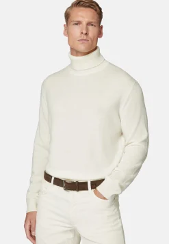 Boggi Milano Pull Col Roulé Blanc En Cachemire