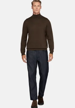 Boggi Milano Pull Col Roulé Marron En Laine Mérinos