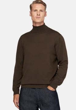 Boggi Milano Pull Col Roulé Marron En Laine Mérinos
