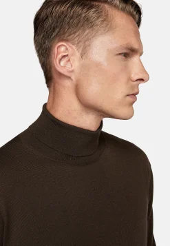 Boggi Milano Pull Col Roulé Marron En Laine Mérinos