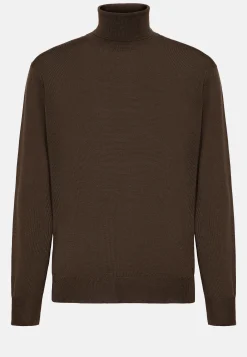 Boggi Milano Pull Col Roulé Marron En Laine Mérinos