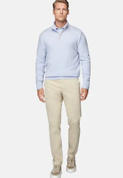 Boggi Milano Pull Demi Zip Bleu Clair En Laine Cachemire