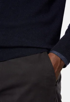 Boggi Milano Pull Demi Zip Bleu Marine En Cachemire Mélangé