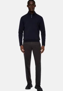 Boggi Milano Pull Demi Zip Bleu Marine En Cachemire Mélangé