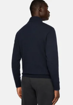 Boggi Milano Pull Demi Zip Bleu Marine En Cachemire Mélangé